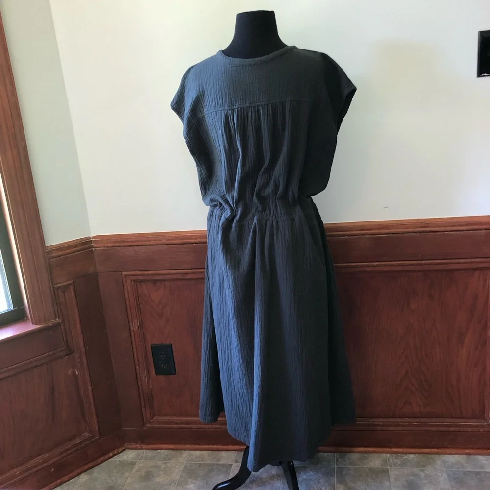 Pact Organic Cotton Coastal Double Gauze Tie Waist Midi Dress - Picture 7 of 8